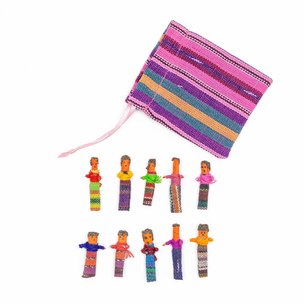 Guatemalan Worry Dolls - 10 small dolls in a small bag,  help with all your daily troubles, anxiety relief, eco friendly, mental health