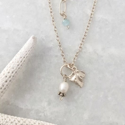 Gold Leaf Charm Necklace with Pearl - Eco Evolution