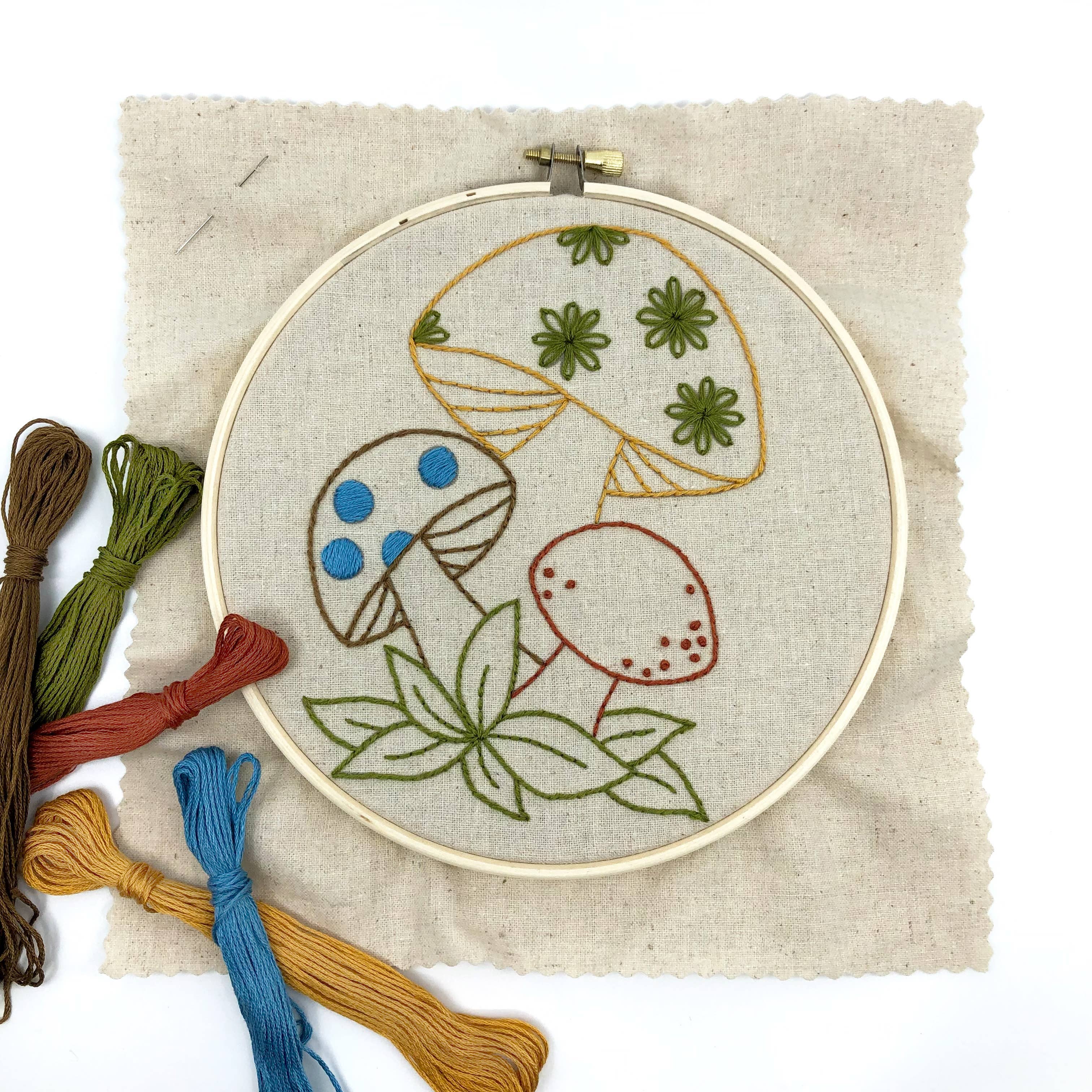 Three Mushroom Embroidery Kit budgiegoods