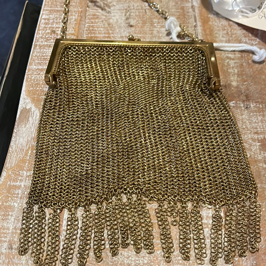 Whiting & Davis Gold Mesh Chain Tassel Vintage Bag Purse
