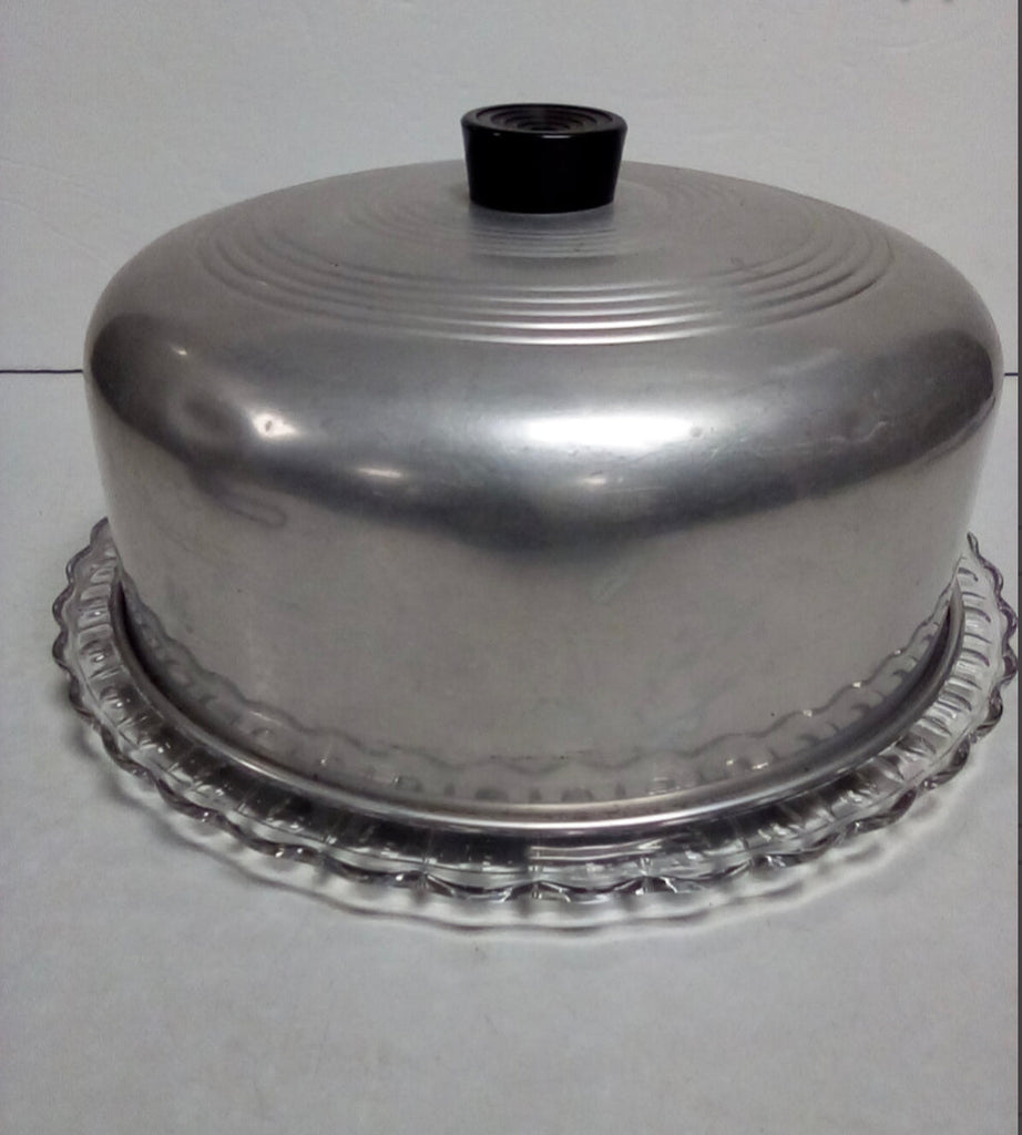 Vintage Glass Cake Stand With Aluminum Cover - Eco Evolution