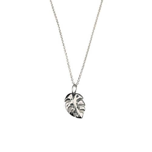 Sterling Silver Mini Monstera Lead Necklace, handcrafted, California, jewelry, lead and nickel-free