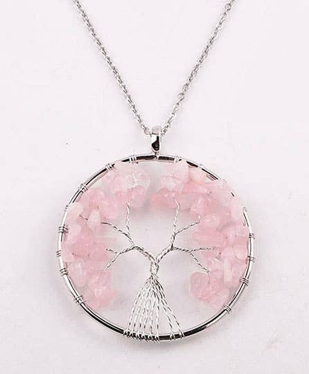 Tree of Life Necklace with Rose Quartz Stones - Eco Evolution
