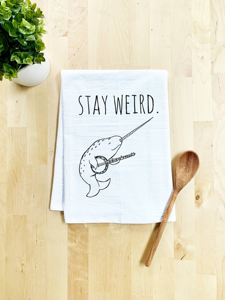tea towels, dish towels, dish cloth, kitchen towel, funny kitchen, handmade, screen printed, hand drawn, 100% cotton, made in usa, eco-friendly ink, kitchen decor, narwhal, tusk, magical, banjo, funny beach