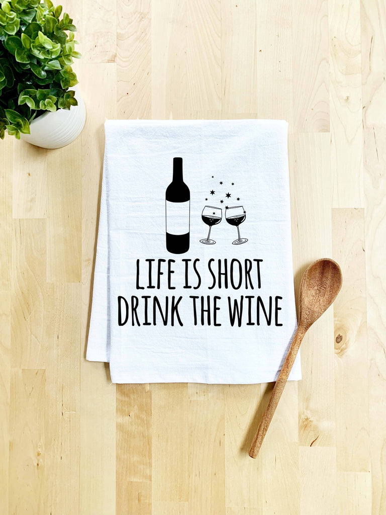 tea towels, dish towels, dish cloth, kitchen towel, funny kitchen, handmade, screen printed, hand drawn, 100% cotton, made in usa, eco-friendly ink, kitchen decor, red wine, white wine, song lyrics, life is short