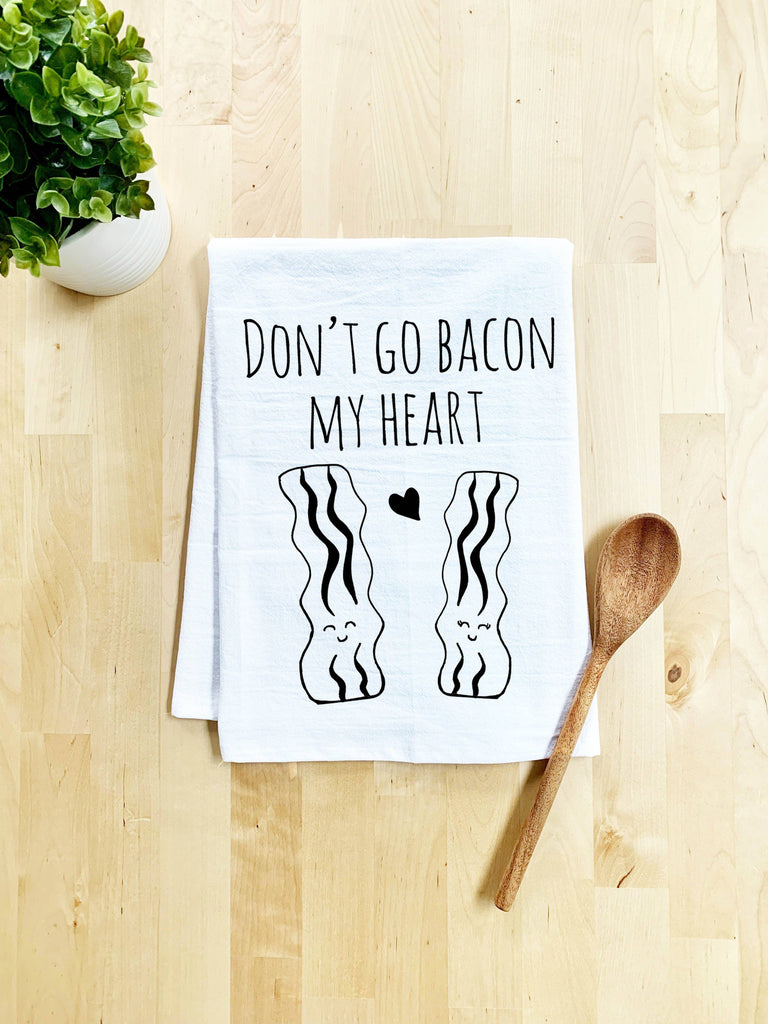tea towels, dish towels, dish cloth, kitchen towel, funny kitchen, handmade, screen printed, hand drawn, kitchen decor, 100% cotton, made in usa, eco-friendly ink, funny towel, flour sack towels, bacon, bacon heart, heart breaker