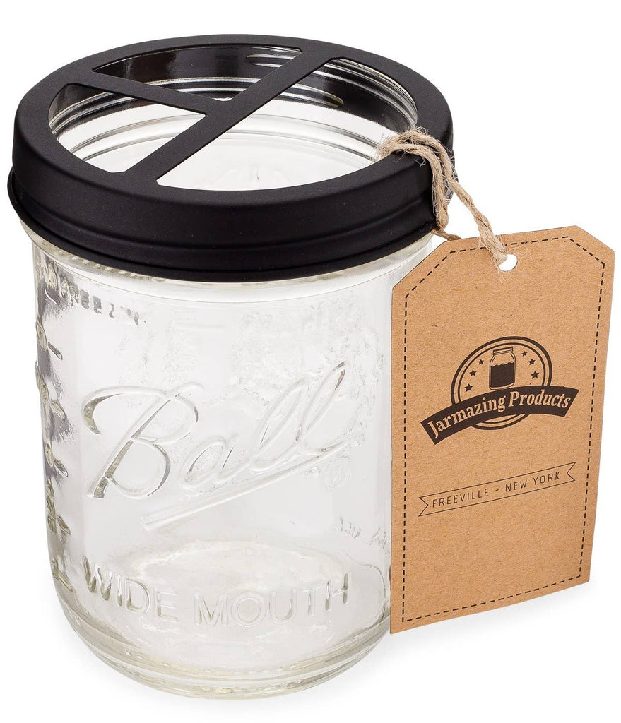 Mason Jar Toothbrush Holder - Black, Stainless Steel, toothbrush holder, bathroom, rust proof, stainless steel, office, art room, dishwasher safe