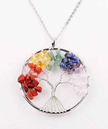 Tree of Life Necklace with Genuine Multi Colored Crystals - Eco Evolution