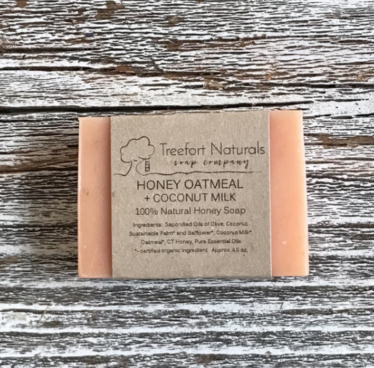 All natural soap bars, handmade, Connecticut, small batch, honey oatmeal + coconut milk