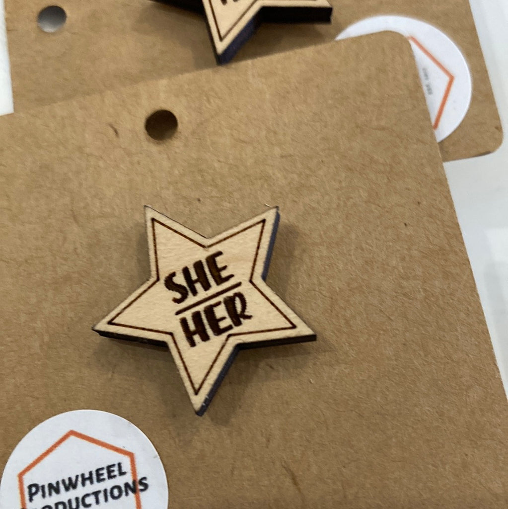Pronoun pins- made from wood - Eco Evolution