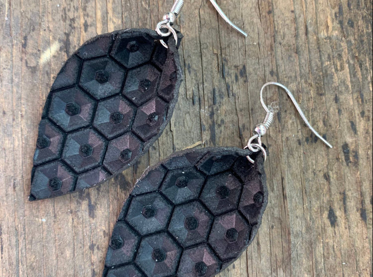 Black Honeycomb Leather Earring - Large - Eco Evolution