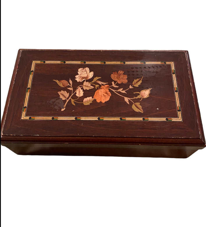 Small Vintage Jewelry Box with Wood Inlay - Eco Evolution