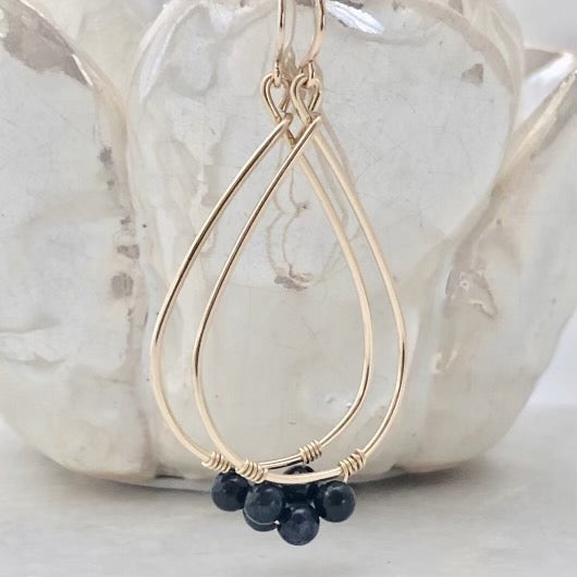14k Gold Fill Teardrop Hoops with Sapphire - Eco Evolution