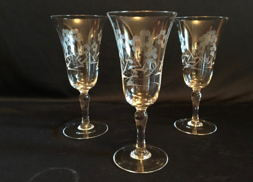 Trio Of Vintage Etched Flared Depression Glass Stemware - Eco Evolution