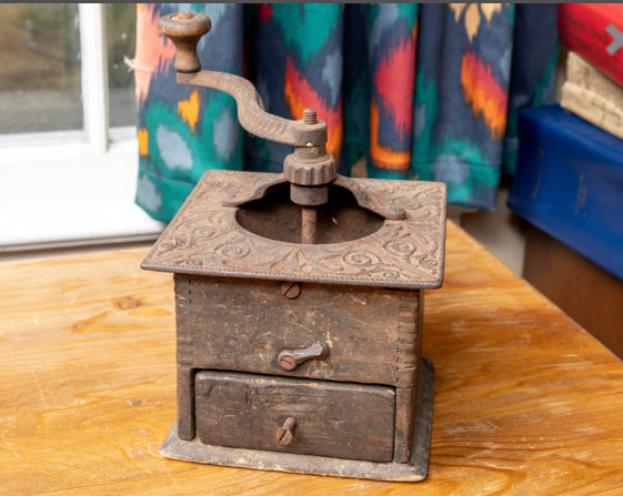 Vintage Hand Crank Cast Iron & Wood Coffee Grinder Mill - Eco Evolution